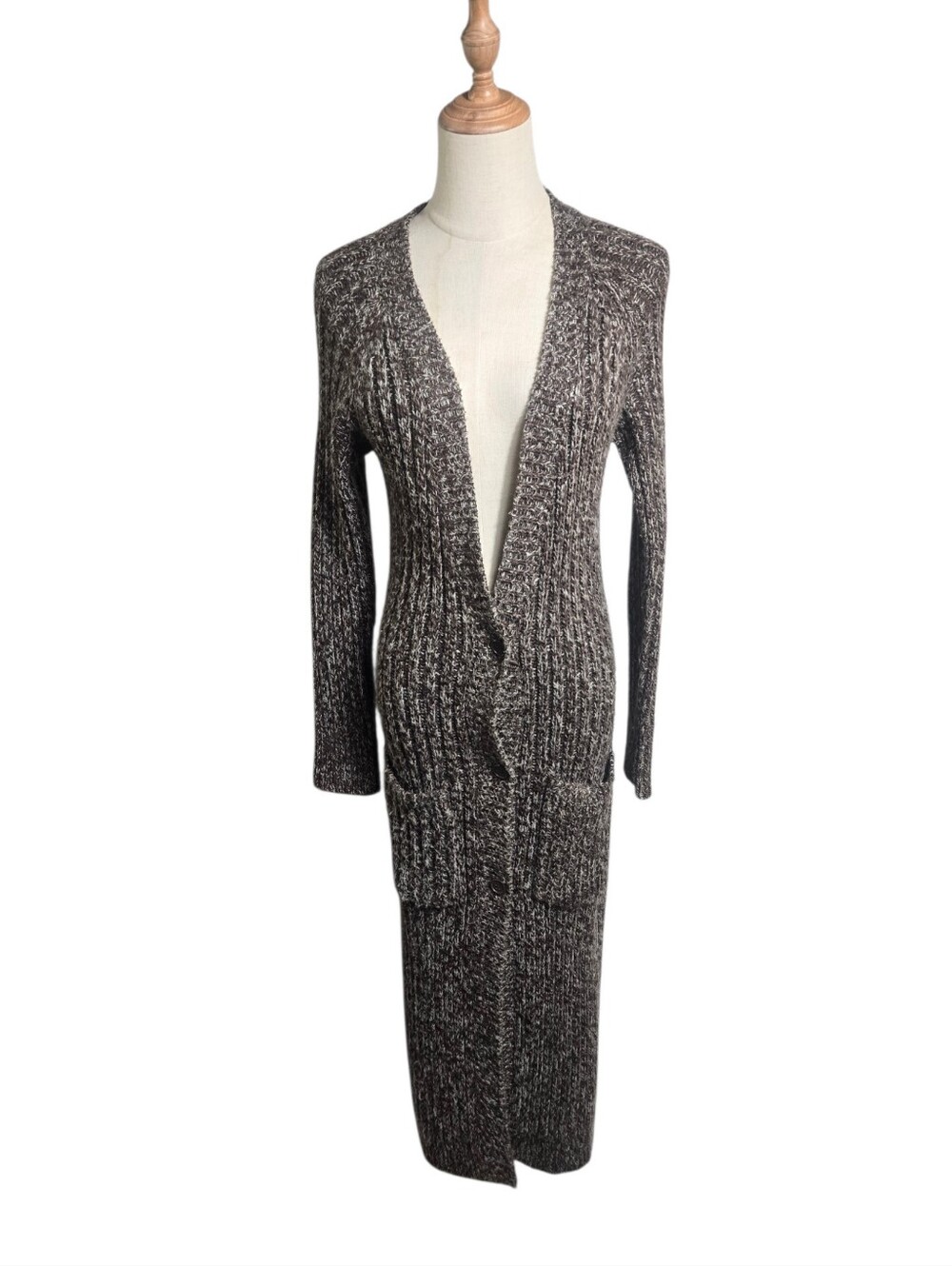 Victoria's Secret Y2K Long Open-Front Brown Marled Knit Maxi Cardigan